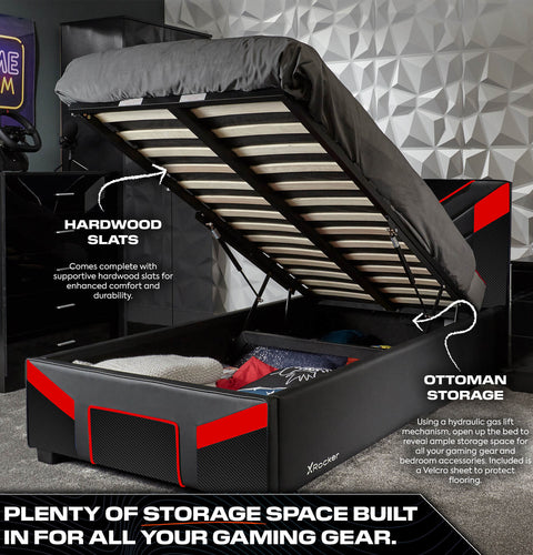 cerberus MK11 ottoman gaming ed by x rocker modern carbon red gaming bed with ottoman storage perfect for small spaces