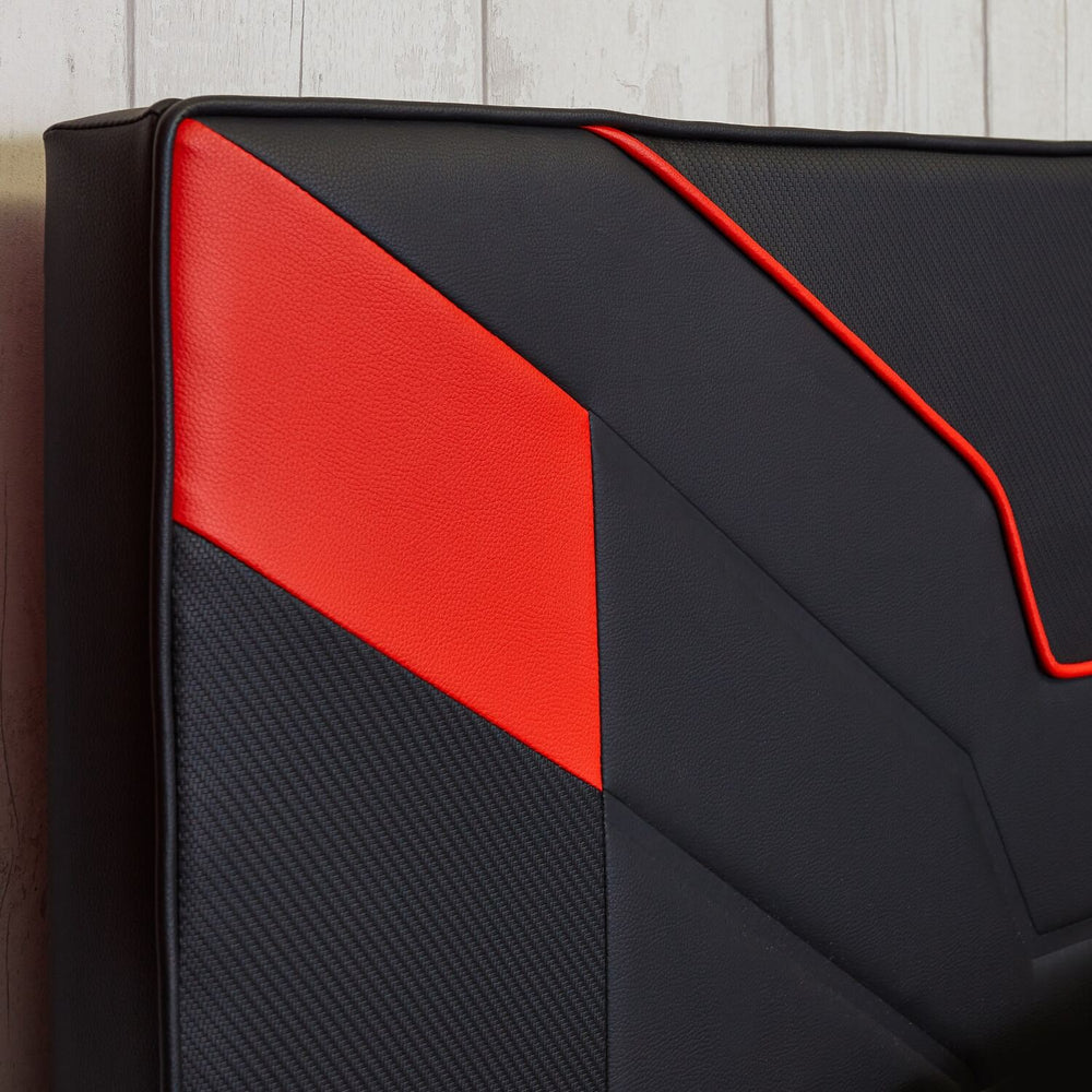 carbon red gaming ed with ottoman storage X rocker cerberus MK11 blends comfort functionality and a modern gaming design.