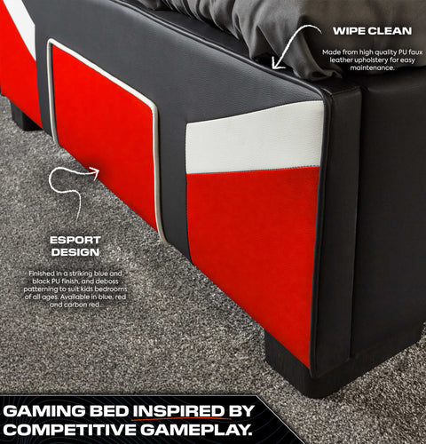 X Rocker gaming bed with ottoman storage cerberus MK11 red upholstered bed designed for gamers and comfort seekers