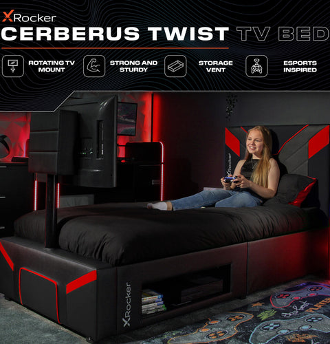 Cerberus Twist Single TV Gaming Bed - Black / Red