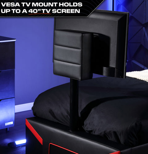 Cerberus Twist Single TV Gaming Bed - Black / Red