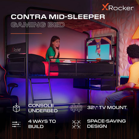 Contra Mid Sleeper Bunk TV Gaming Bed - Black