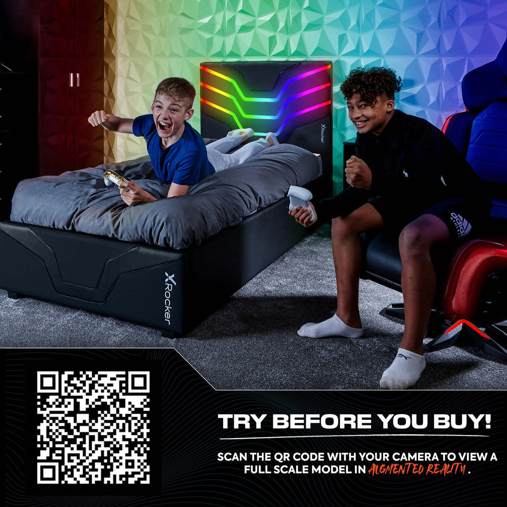 Cosmos LED Single Ottoman Gaming Bed - Black RGB