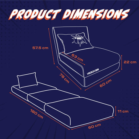Measurement chart of a bed with dimensions on a blue background