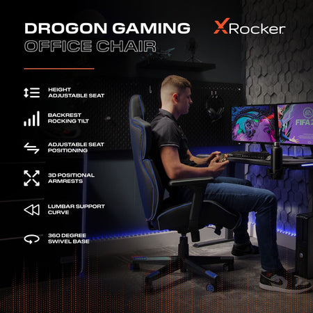 Drogon Ergonomic PC Office Gaming Chair - Black / Blue