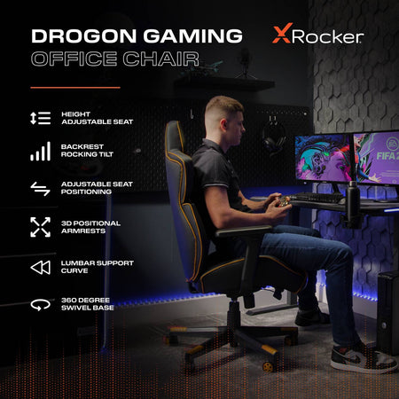 Drogon Ergonomic PC Office Gaming Chair - Black / Gold