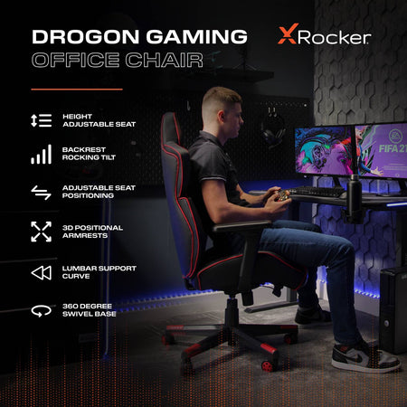 Drogon Ergonomic PC Office Gaming Chair - Black / Red