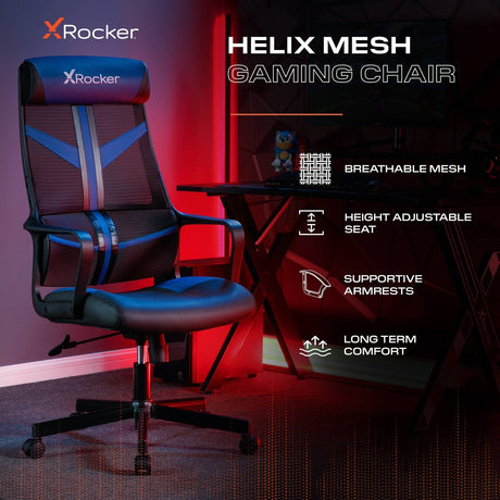 Helix Ergonomic PC Office Mesh Gaming Chair - Black / Blue
