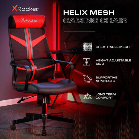 Helix Ergonomic PC Office Mesh Gaming Chair - Black / Red