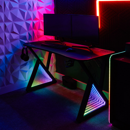 Infinity RGB 140cm App-Controlled LED Gaming Desk with Full Mousepad - Carbon Black