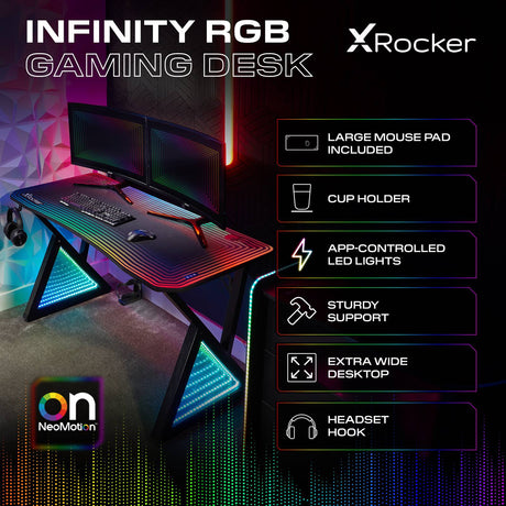 Infinity RGB 140cm App-Controlled LED Gaming Desk with Full Mousepad - Carbon Black