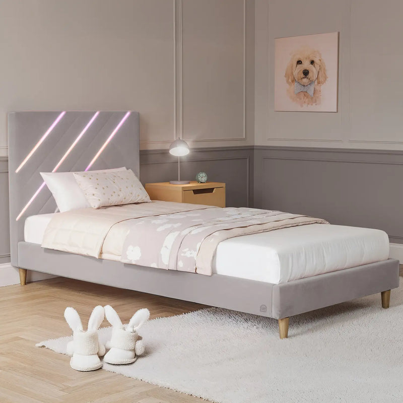 Lily Bed Frame with LED Lights and Fabric Upholstery