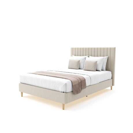 Maisie Upholstered Velvet LED Bed - Natural Stone (2 Sizes)