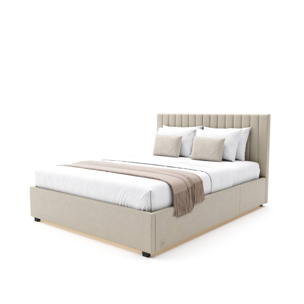 Maisie Upholstered Velvet LED Ottoman Bed - Natural Stone (2 Sizes)