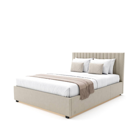 Maisie Upholstered Velvet LED Ottoman Bed - Natural Stone (2 Sizes)