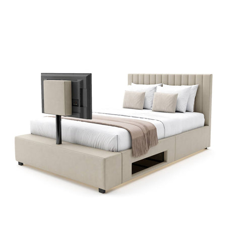 Maisie Upholstered Velvet LED TV Bed - Natural Stone (2 Sizes)