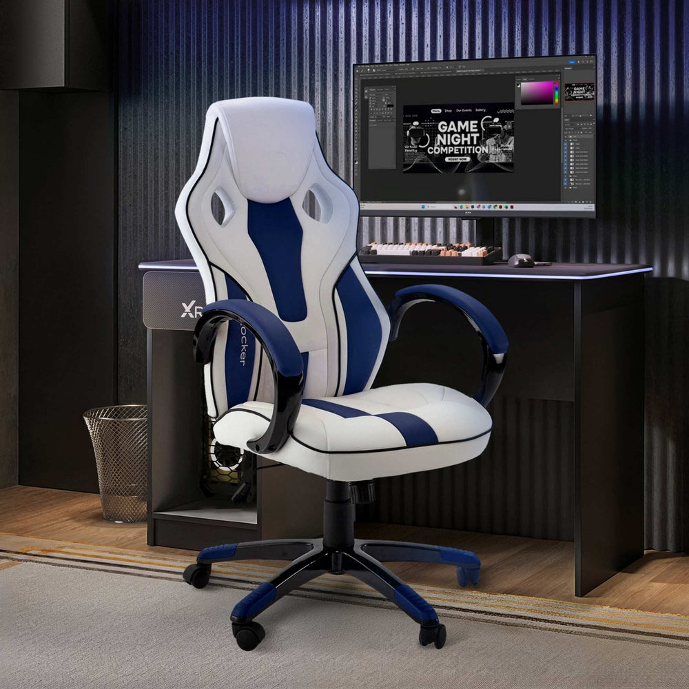 Maverick Ergonomic PC Office Gaming Chair - White / Blue