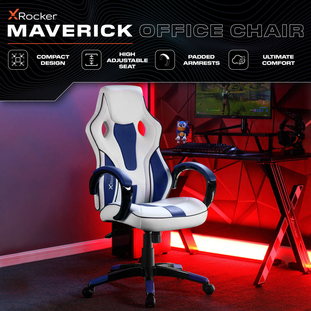 Maverick Ergonomic PC Office Gaming Chair - White / Blue