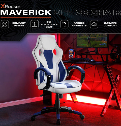 Maverick Ergonomic PC Office Gaming Chair - White / Blue
