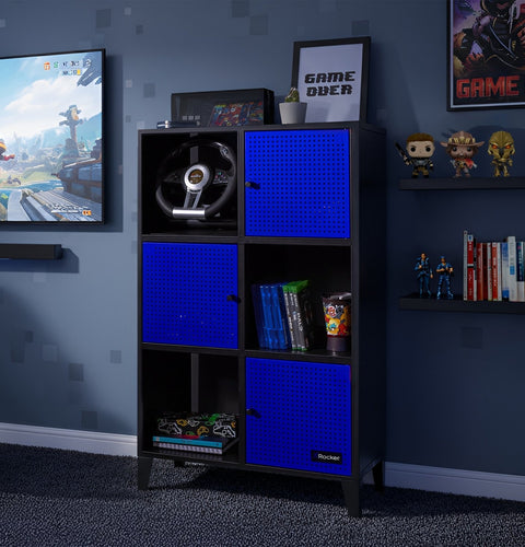 Mesh-Tek Tall 6 Cube Storage Unit - Black / Blue