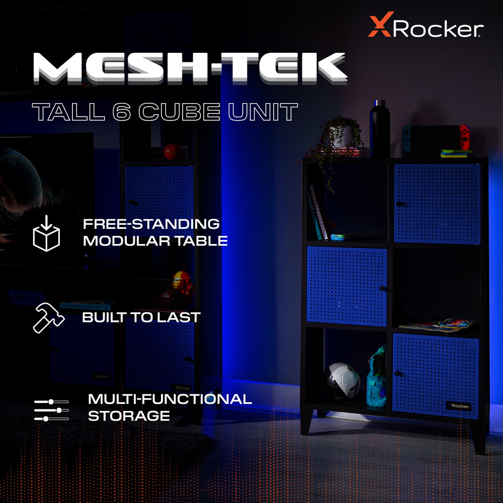 Mesh-Tek Tall 6 Cube Storage Unit - Black / Blue