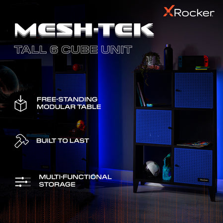 Mesh-Tek Tall 6 Cube Storage Unit - Black / Blue