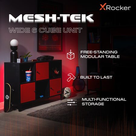 Mesh-Tek Wide 6 Cube Storage Unit - Black / Red