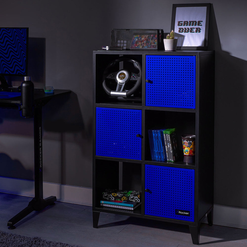 Mesh-Tek Tall 6 Cube Storage Unit - Black / Blue