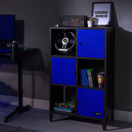 Mesh-Tek Tall 6 Cube Storage Unit - Black / Blue