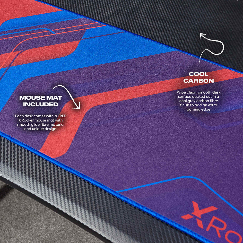 Ocelot 115cm Gaming Desk with Mousepad - Carbon Black