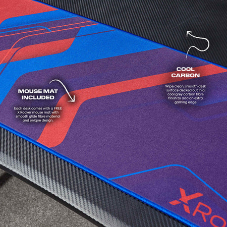 Ocelot 115cm Gaming Desk with Mousepad - Carbon Black