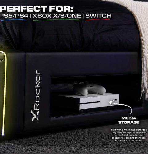 Oracle Single Gaming Bed with built-in TV stand and LED lights