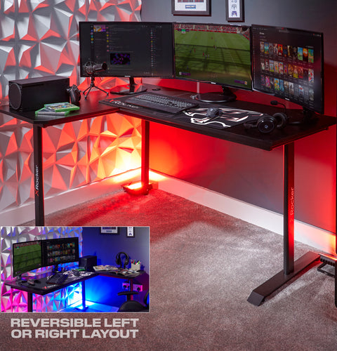 Panther XL 155cm Reversible Corner Gaming Desk with Mousepad - Carbon Black