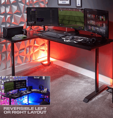Panther XL 155cm Reversible Corner Gaming Desk with Mousepad - Carbon Black