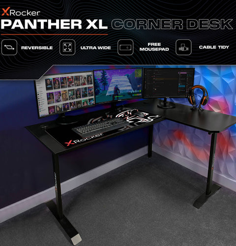 Panther XL 155cm Reversible Corner Gaming Desk with Mousepad - Carbon Black