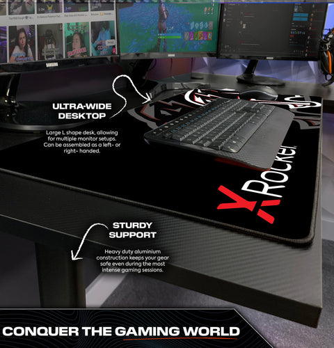 Panther XL 155cm Reversible Corner Gaming Desk with Mousepad - Carbon Black