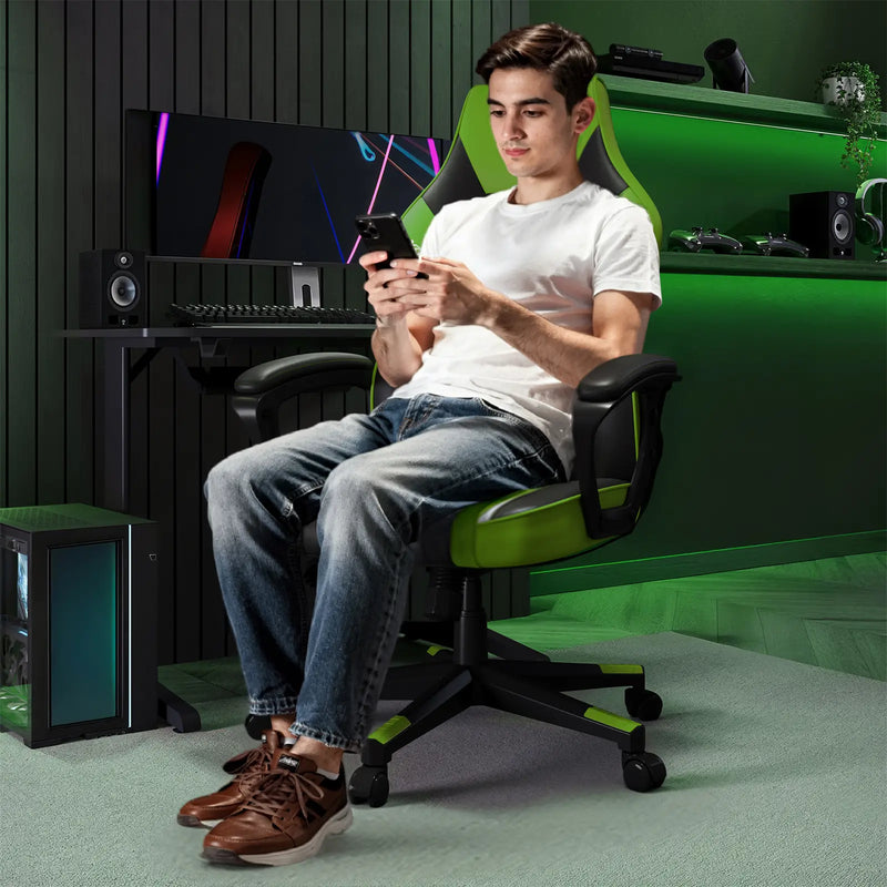 Person sitting on a gaming chair in a room with gaming setup