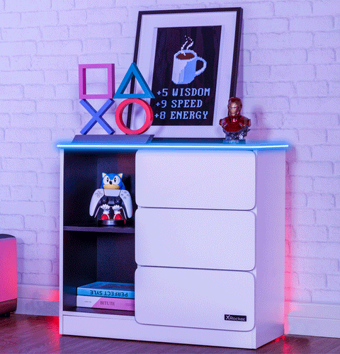 Carbon-Tek LED Chest of 3 Drawers - White RGB