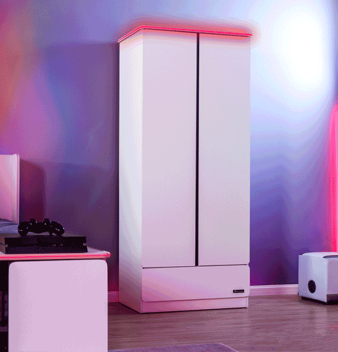 Carbon-Tek LED 2-Door Wardrobe with Drawer - White RGB