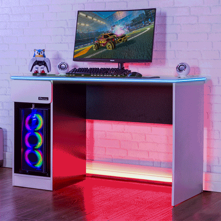 Carbon-Tek 120cm LED Gaming Desk with Wireless Charging - White RGB
