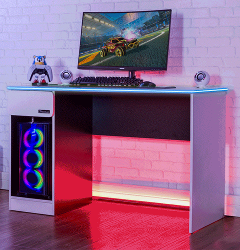 Carbon-Tek 120cm LED Gaming Desk with Wireless Charging - White RGB