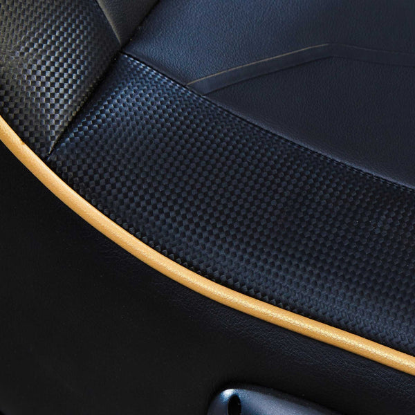 Close-up of a X Rocker with black leather and gold stitching