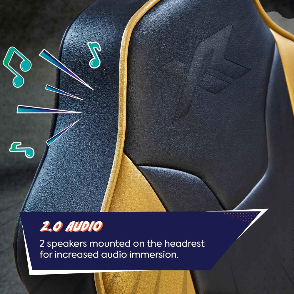 Car headrest with 2.0 audio feature and speakers illustration