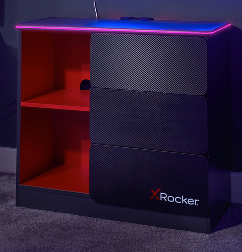 Carbon-Tek LED Chest of 3 Drawers - Grey / Red RGB