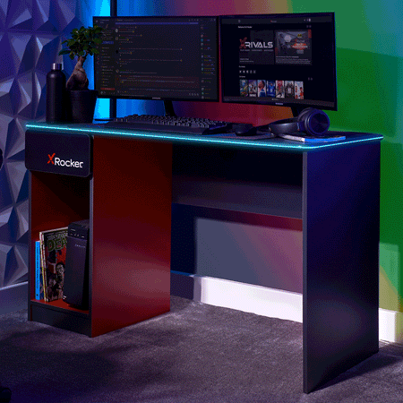 Carbon-Tek 120cm LED Gaming Desk with Wireless Charging - Grey / Red RGB