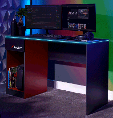 Carbon-Tek 120cm LED Gaming Desk with Wireless Charging - Grey / Red RGB