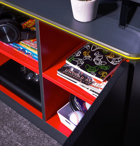 Carbon-Tek LED TV Media Unit - Grey / Red RGB