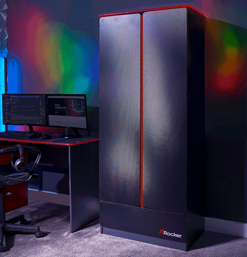 Carbon-Tek LED 2-Door Wardrobe with Drawer - Grey / Red RGB