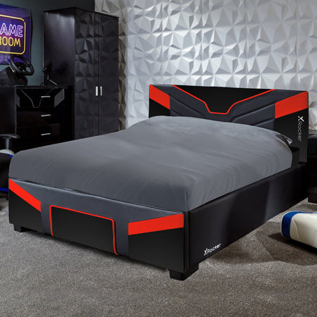 Gaming Bed in a box by X Rocker cerberus MK11 carbon black/red edition with a sturdy frame and modern gaming style