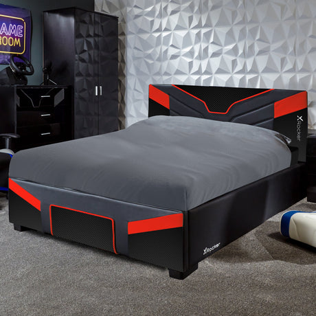 Gaming Bed in a box by X Rocker cerberus MK11 carbon black/red edition with a sturdy frame and modern gaming style